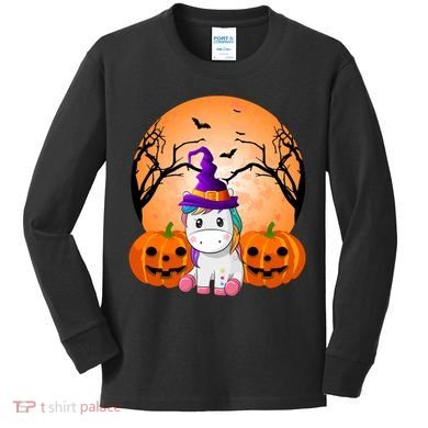 Cute Unicorn Witch Jack O Lantern Halloween Kids Long Sleeve Shirt