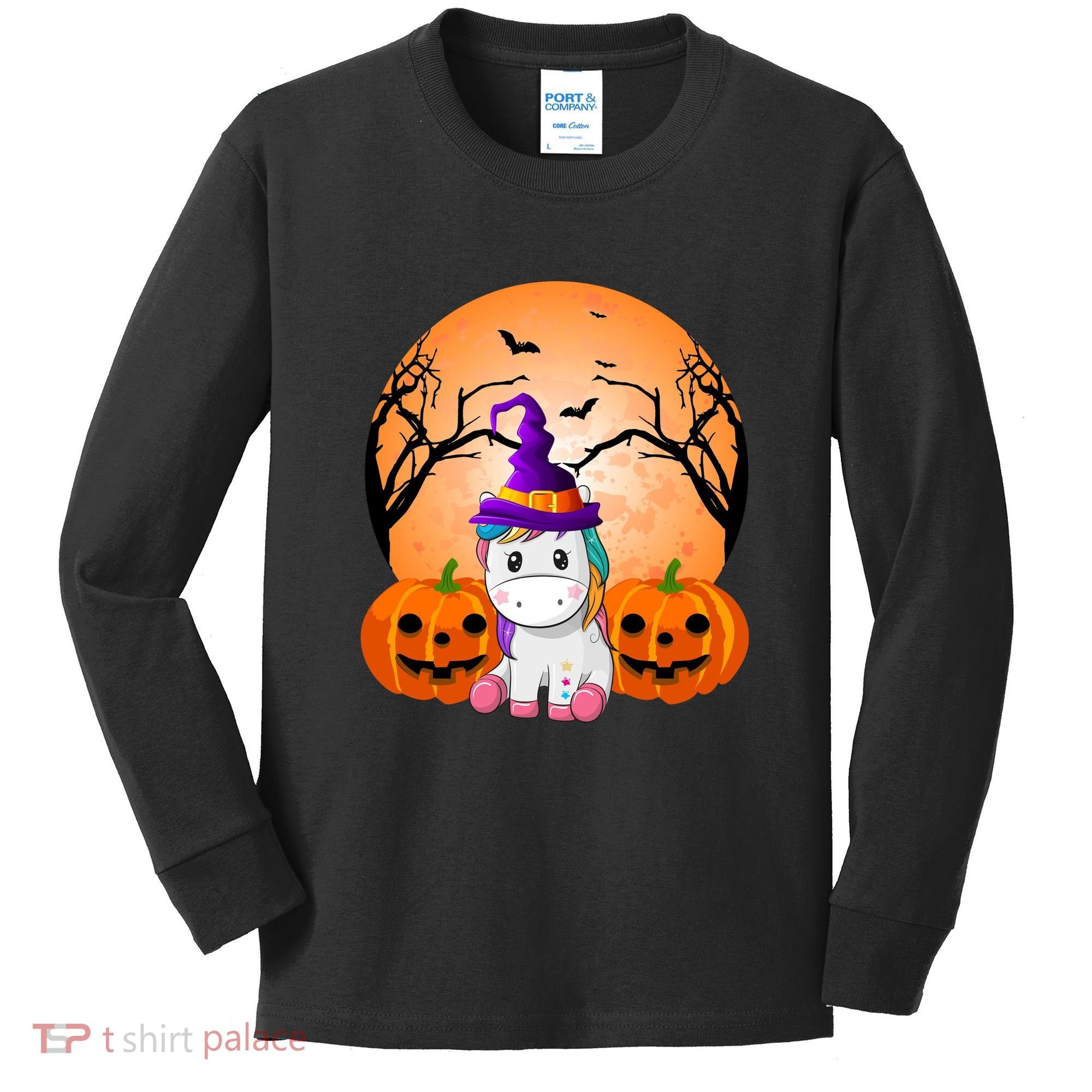 Cute Unicorn Witch Jack O Lantern Halloween Kids Long Sleeve Shirt