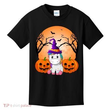 Cute Unicorn Witch Jack O Lantern Halloween Kids T-Shirt