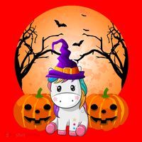 Cute Unicorn Witch Jack O Lantern Halloween Santa Hat thumb 1
