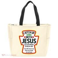 Catch Up With Jesus Ketchup Funny Christian Tote Bag thumb 0