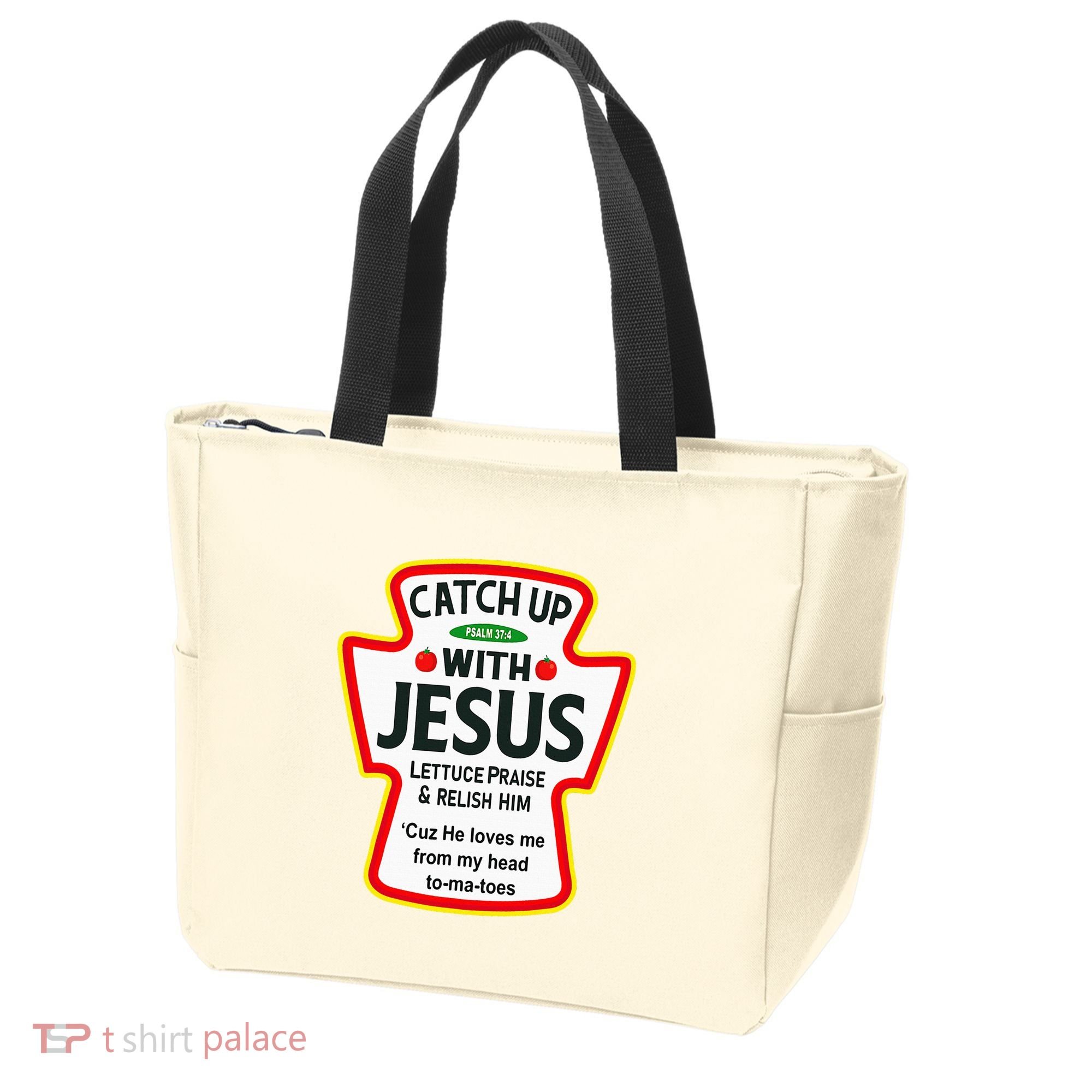 Catch Up With Jesus Ketchup Funny Christian Tote Bag
