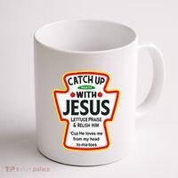Catch Up With Jesus Ketchup Funny Christian Coffee Mug thumb 1