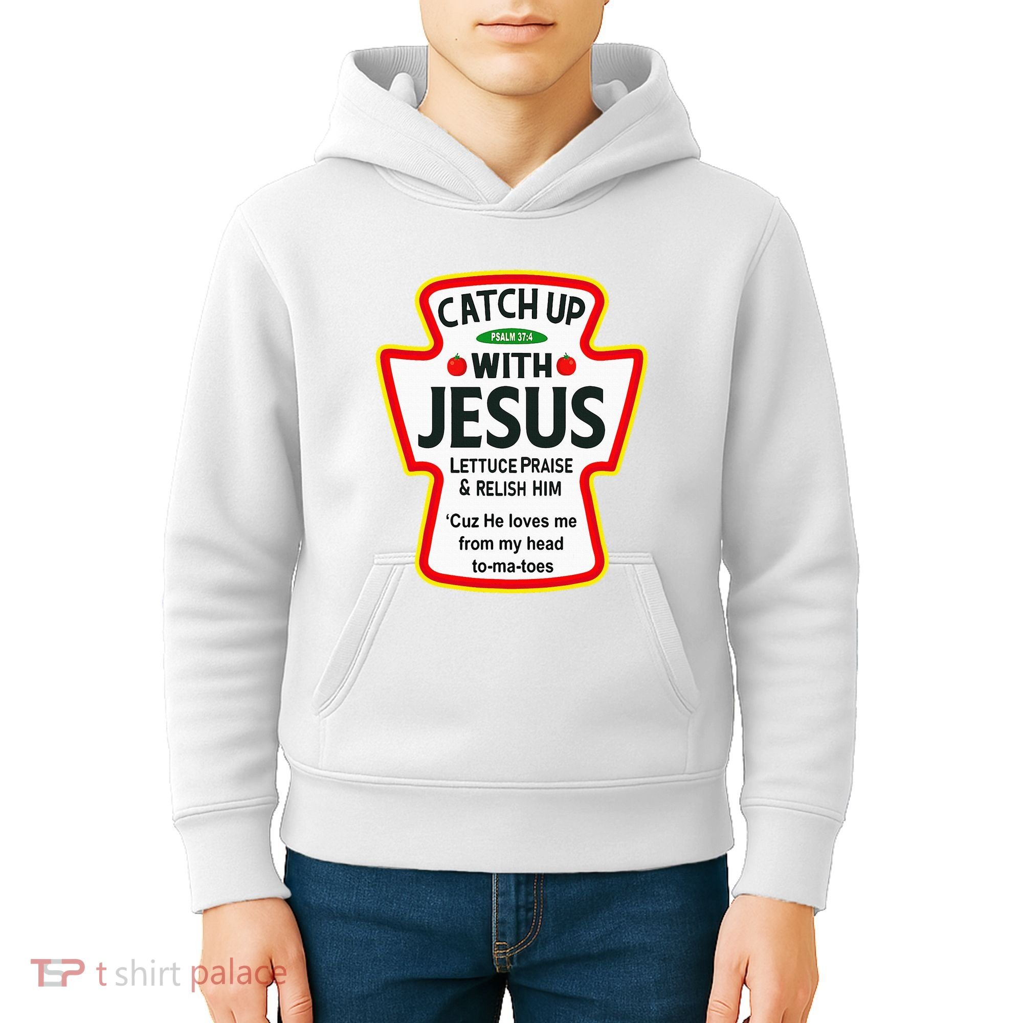 Catch Up With Jesus Ketchup Funny Christian Kids Hoodie
