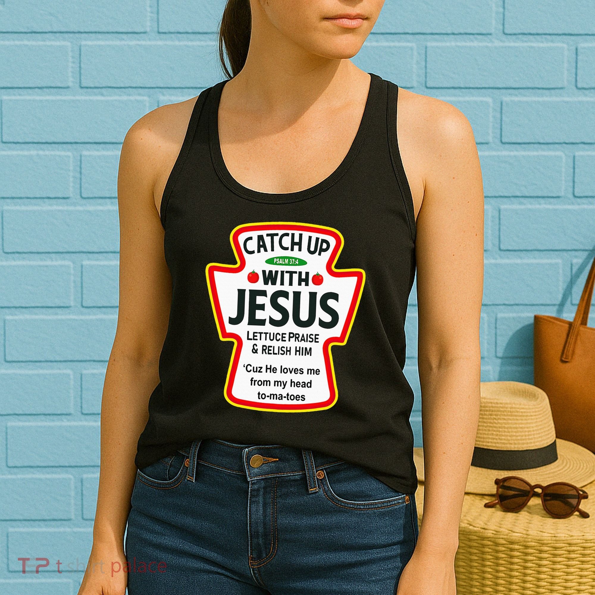 Catch Up With Jesus Ketchup Funny Christian Women's Tank Top