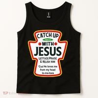 Catch Up With Jesus Ketchup Funny Christian Tank Top thumb 2