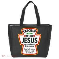 Catch Up With Jesus Ketchup Funny Christian Tote Bag thumb 0