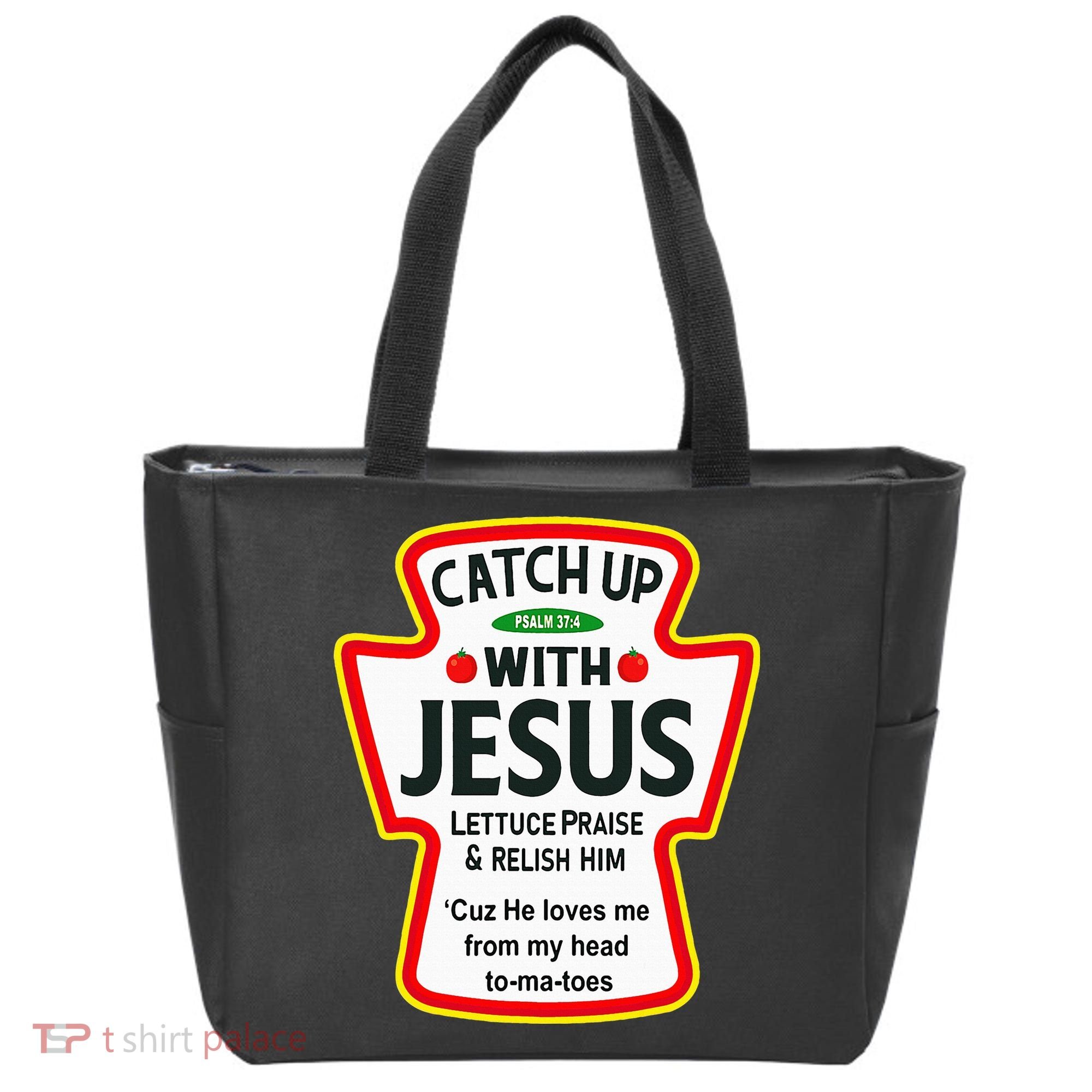 Catch Up With Jesus Ketchup Funny Christian Tote Bag