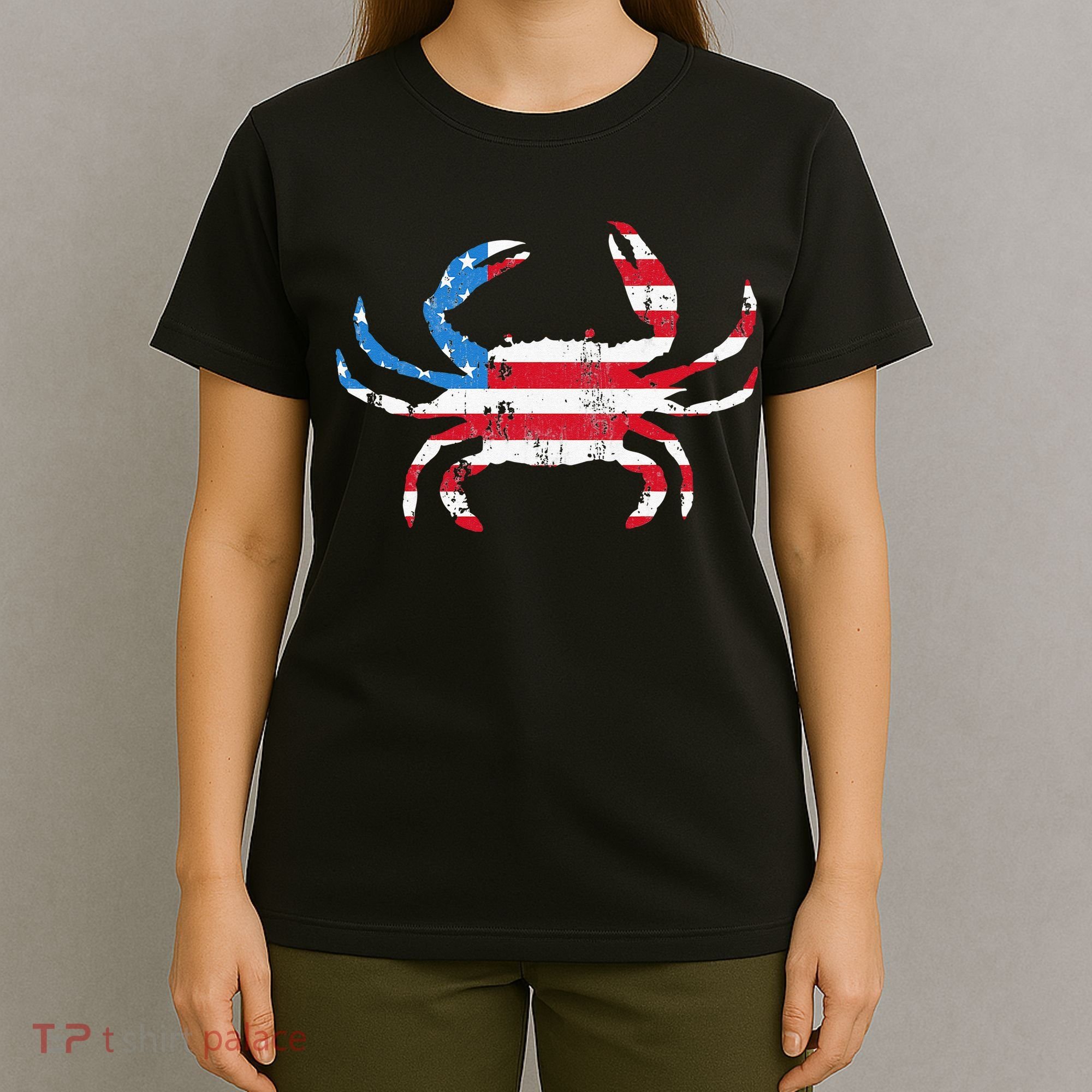 Crab Vintage American Flag T-Shirt