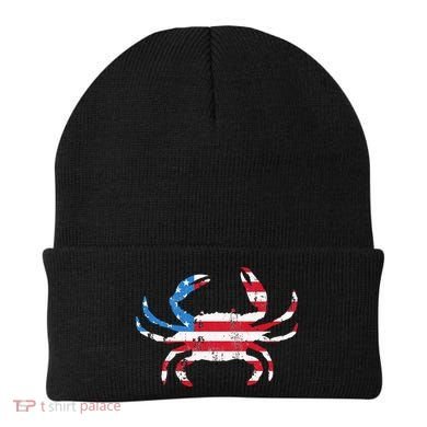 Crab Vintage American Flag Beanie