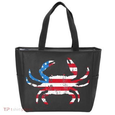 Crab Vintage American Flag Tote Bag
