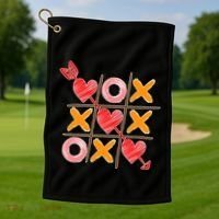 Cute Valentine Boy Girl Tic Tac Toe Hearts Win Golf Towel thumb 1