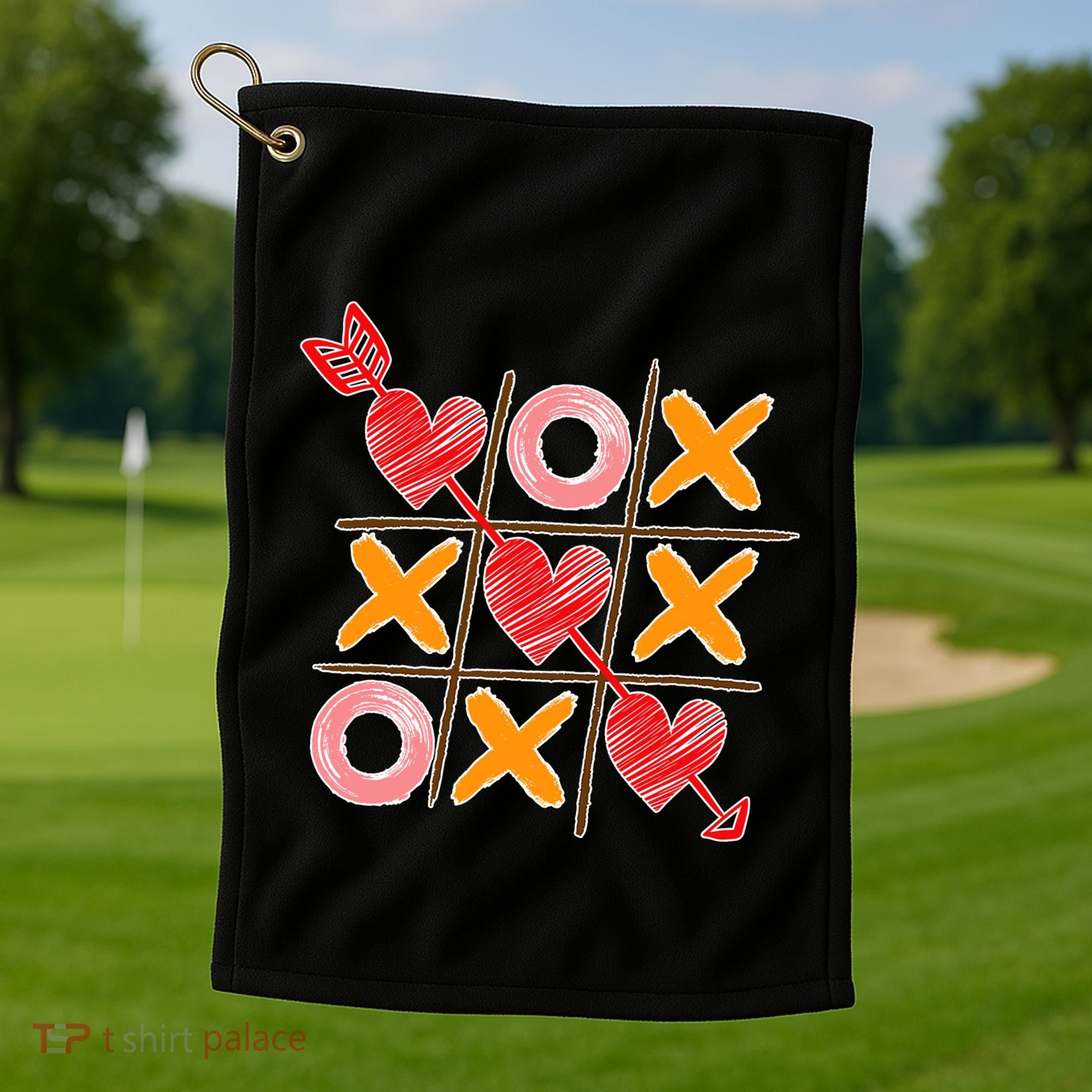 Cute Valentine Boy Girl Tic Tac Toe Hearts Win Golf Towel