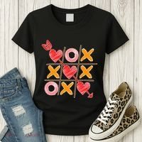Cute Valentine Boy Girl Tic Tac Toe Hearts Win Women's T-Shirt thumb 3