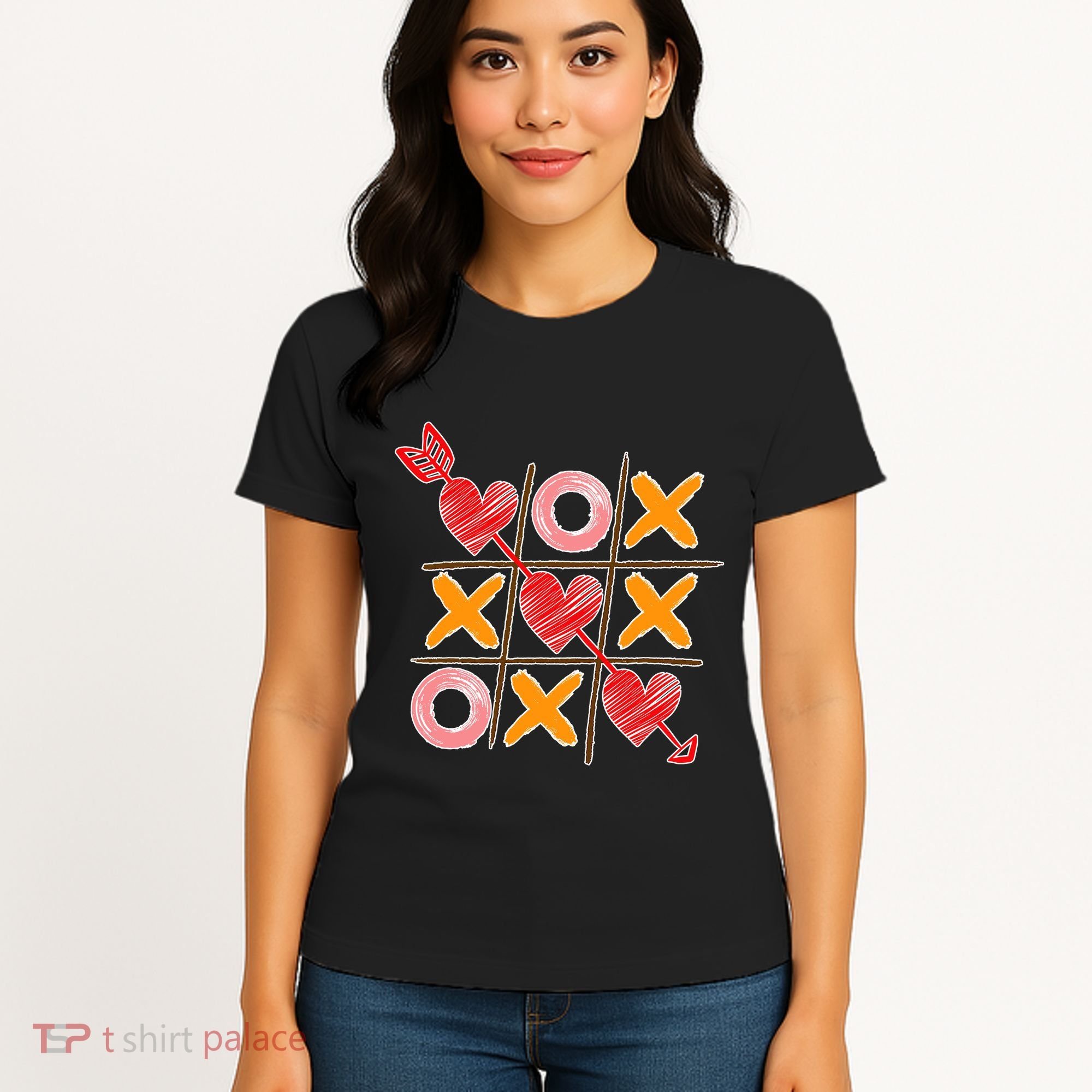 Cute Valentine Boy Girl Tic Tac Toe Hearts Win Women's T-Shirt