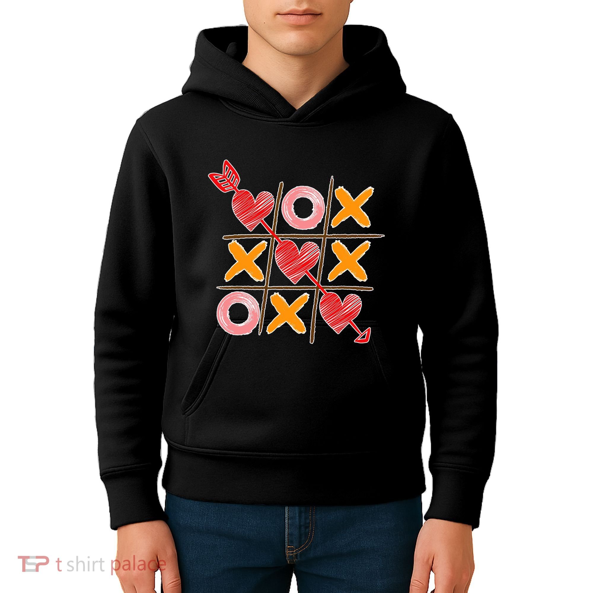 Cute Valentine Boy Girl Tic Tac Toe Hearts Win Kids Hoodie