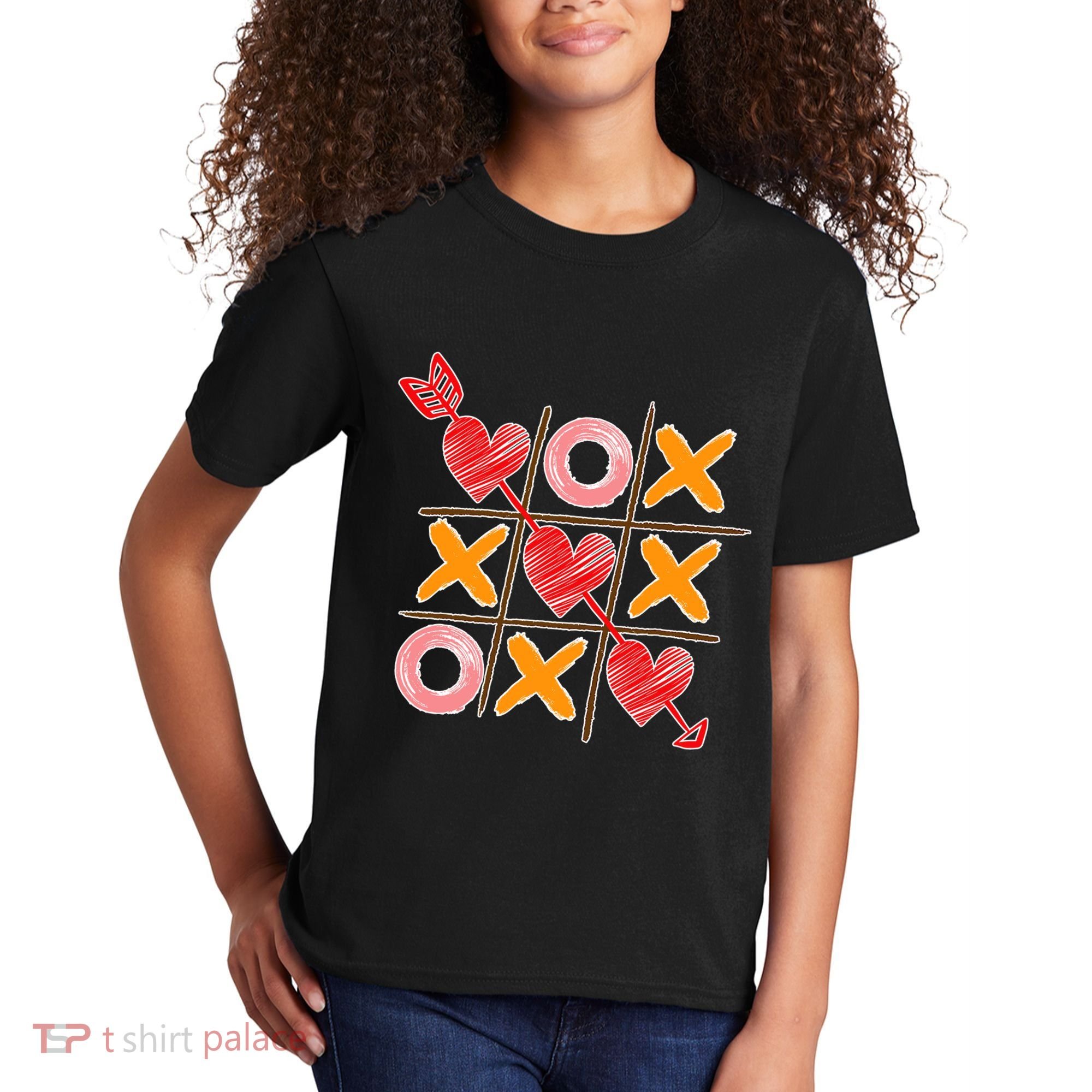 Cute Valentine Boy Girl Tic Tac Toe Hearts Win Kids T-Shirt