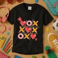 Cute Valentine Boy Girl Tic Tac Toe Hearts Win Kids T-Shirt thumb 3
