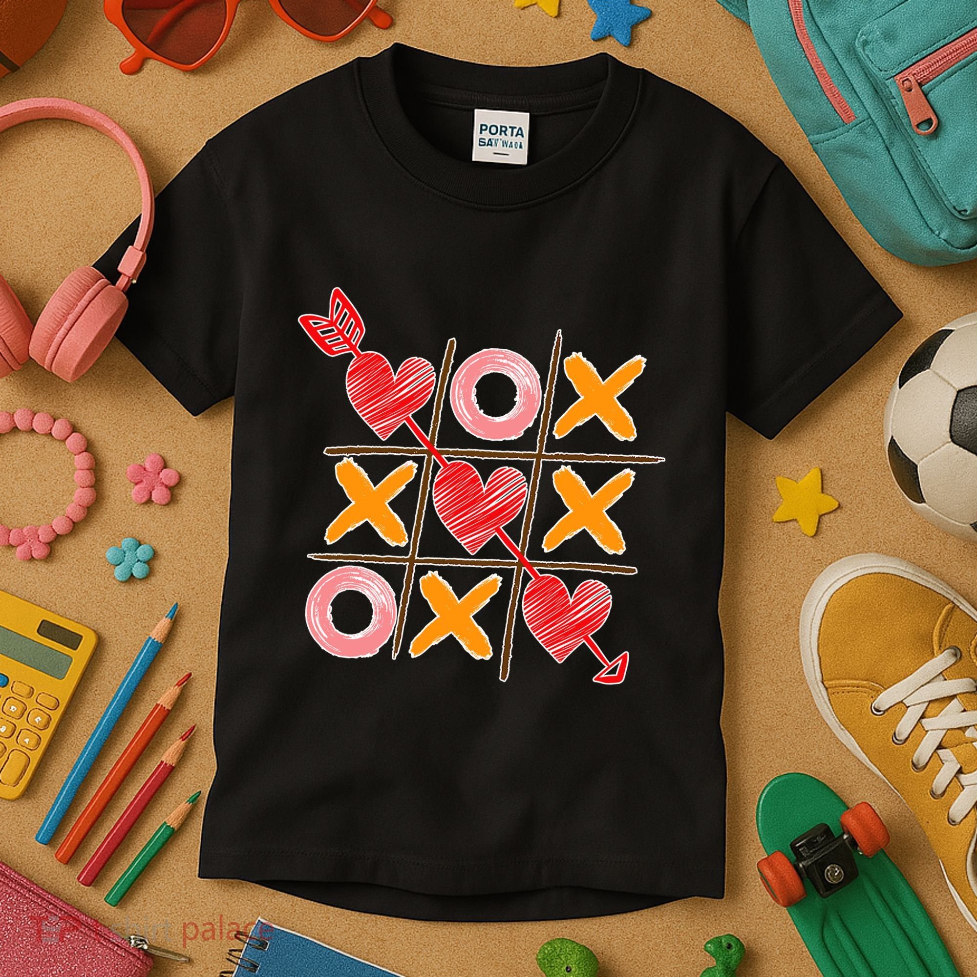 Cute Valentine Boy Girl Tic Tac Toe Hearts Win Kids T-Shirt