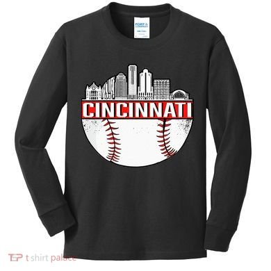 Cincinnati Vintage Baseball Distressed Gameday Retro Kids Long Sleeve Shirt
