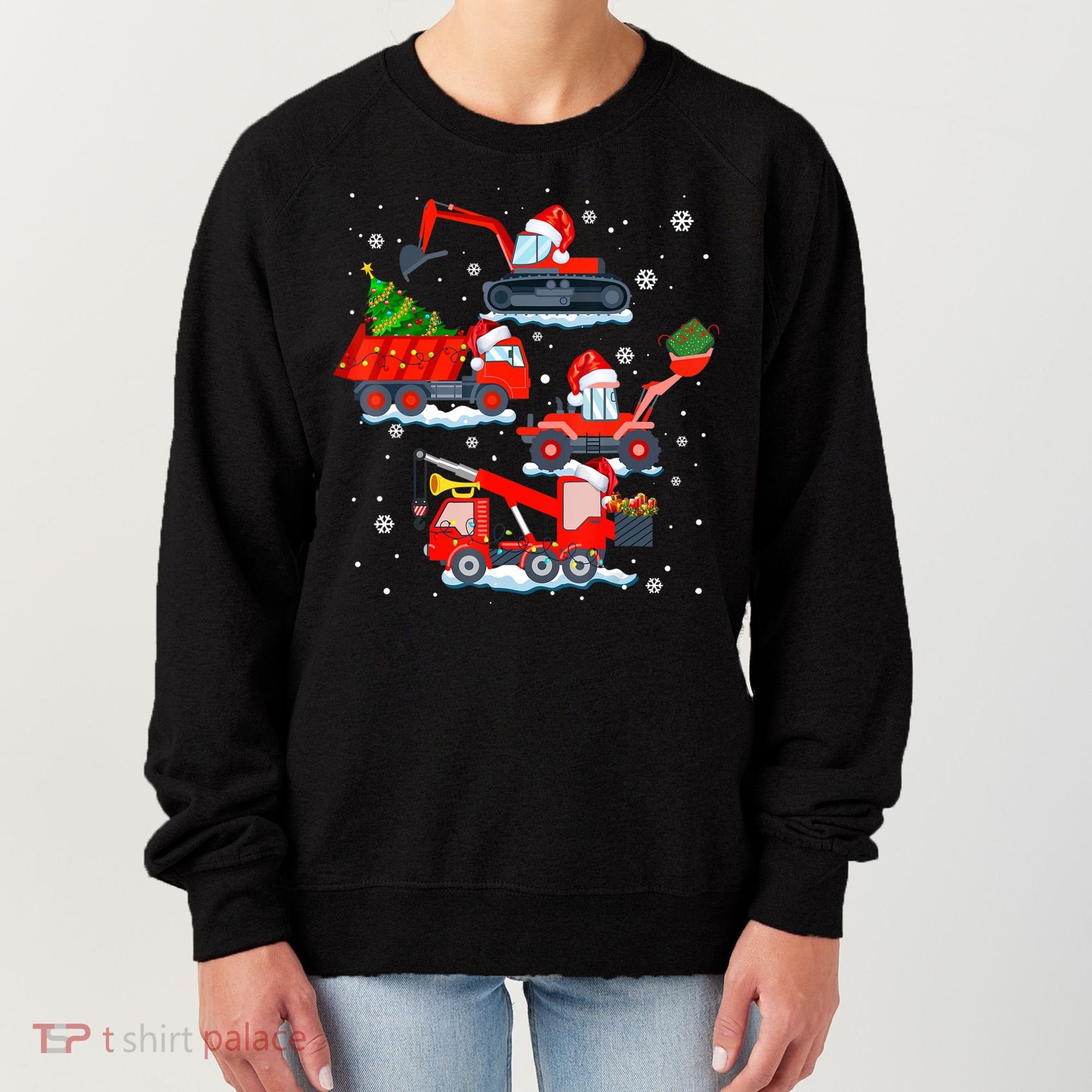 Construction Vehicle Christmas Red Trucks Winter Boys Women's Sweatshirt