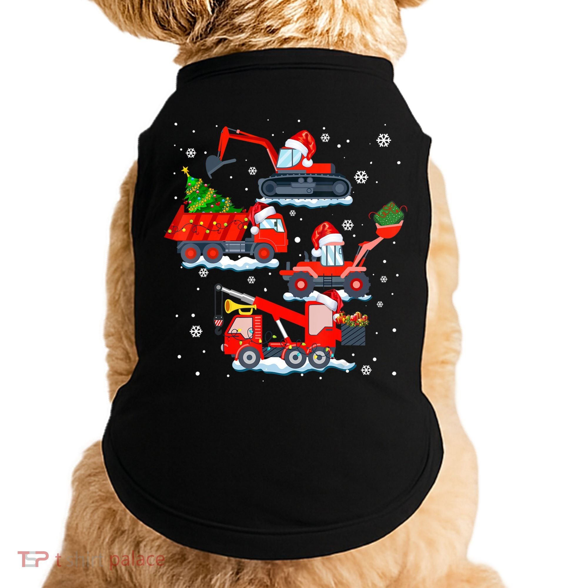 Construction Vehicle Christmas Red Trucks Winter Boys Doggie Tank