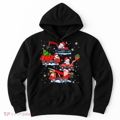 Construction Vehicle Christmas Red Trucks Winter Boys Hoodie