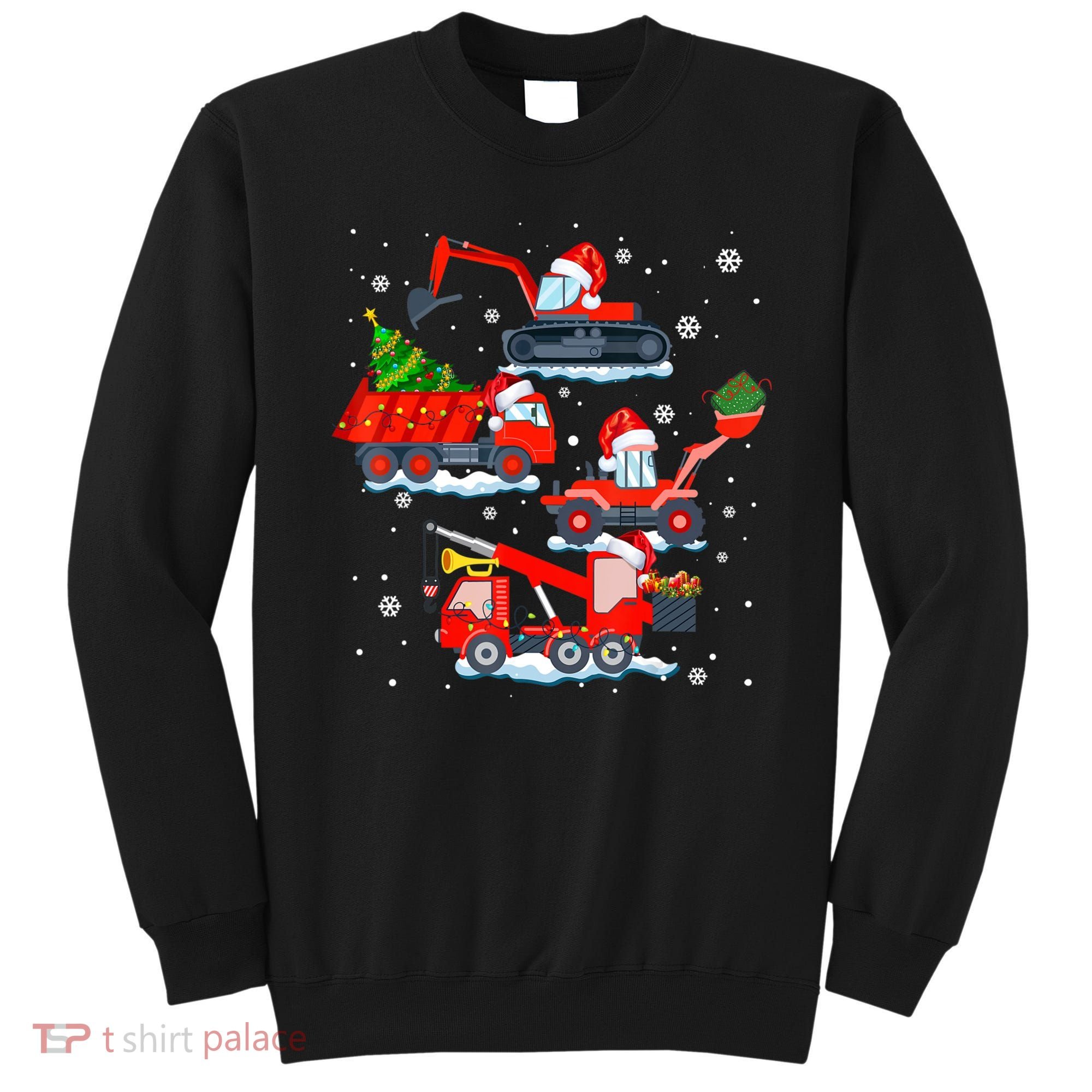 Construction Vehicle Christmas Red Trucks Winter Boys Sweatshirt