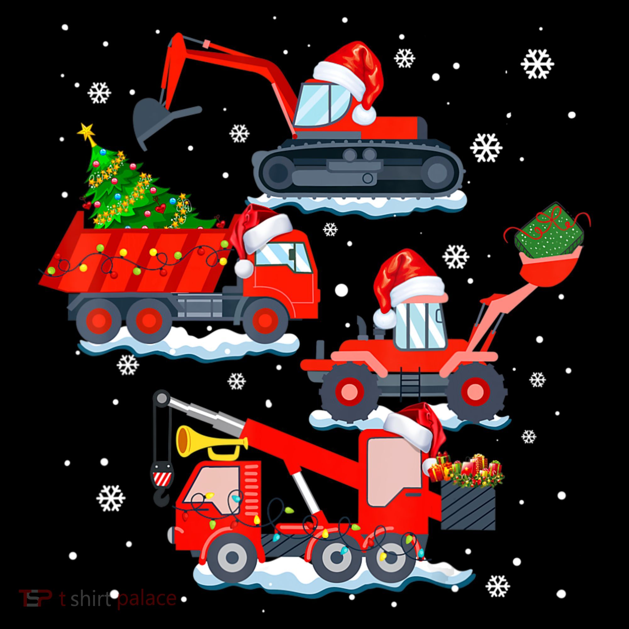 Construction Vehicle Christmas Red Trucks Winter Boys Sweatshirt