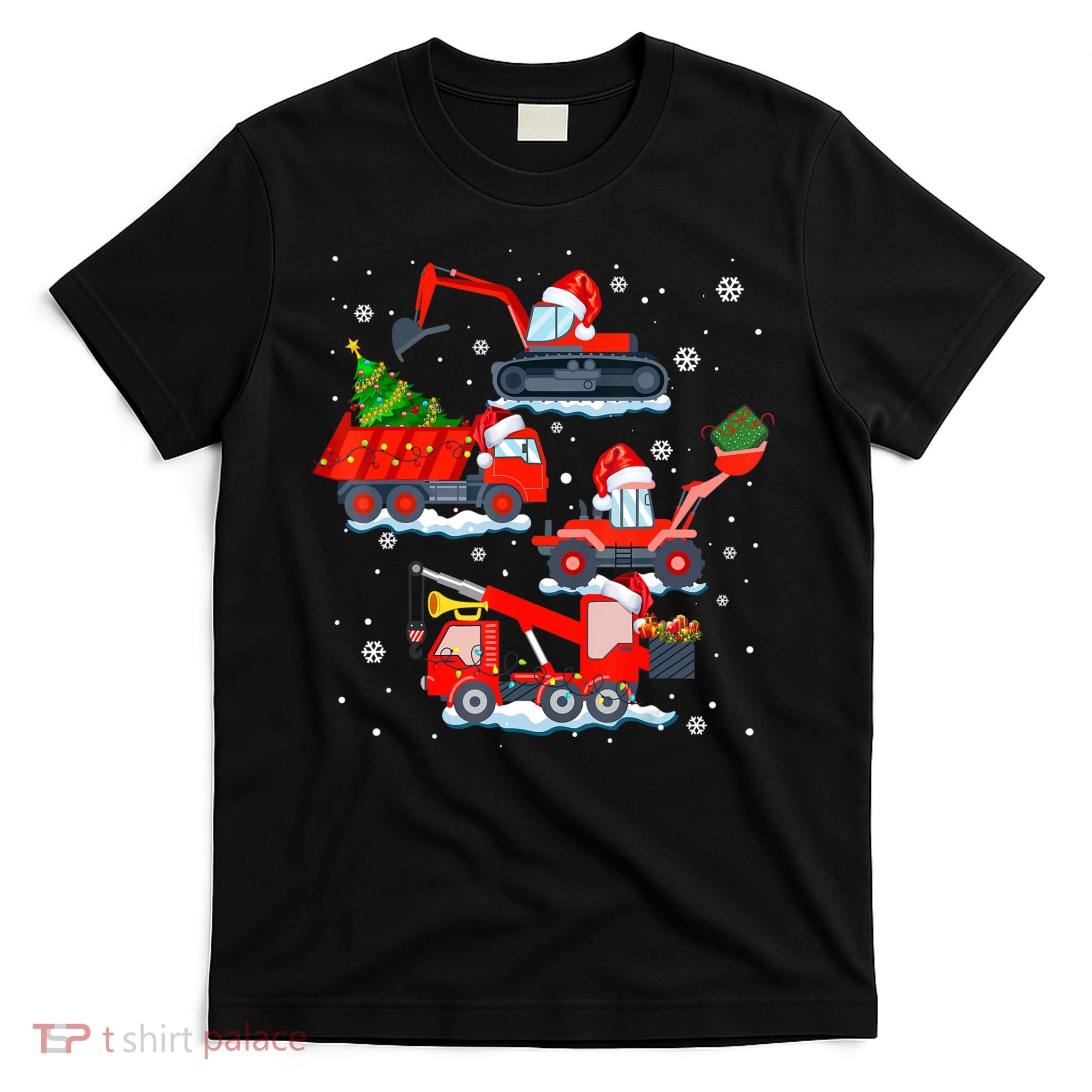 Construction Vehicle Christmas Red Trucks Winter Boys T-Shirt