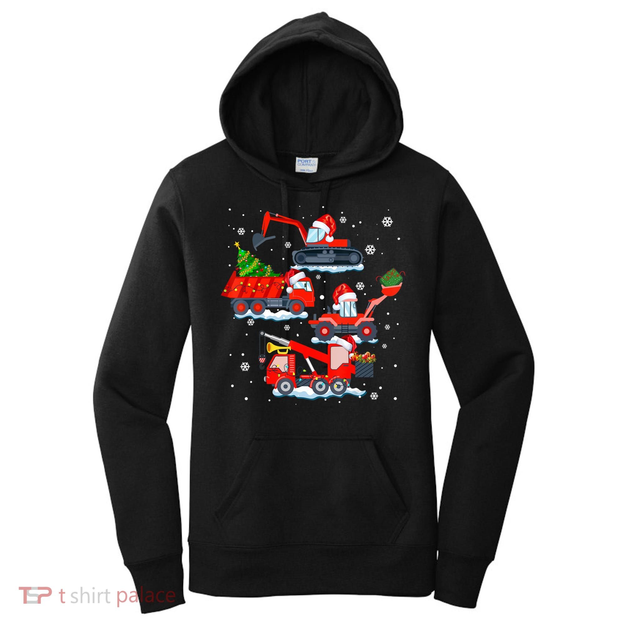 Construction Vehicle Christmas Red Trucks Winter Boys Women's Hoodie