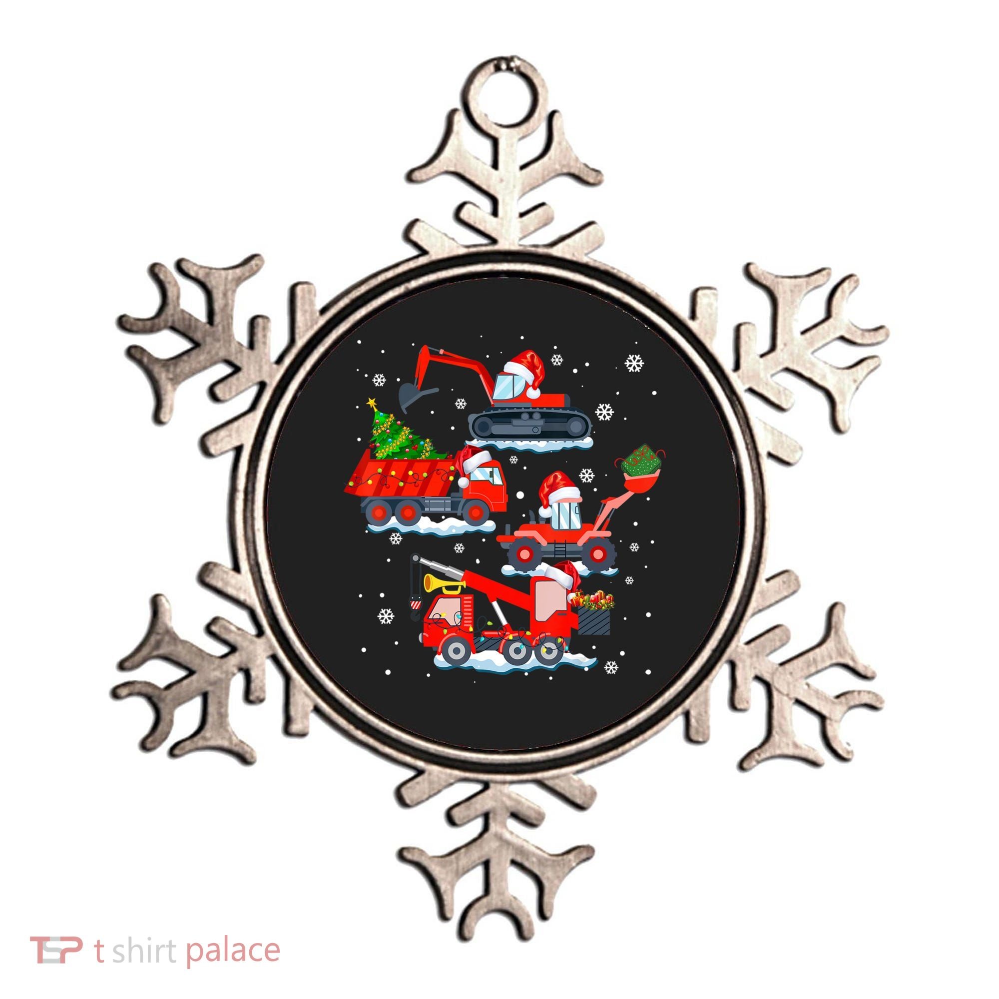 Construction Vehicle Christmas Red Trucks Winter Boys Ornament