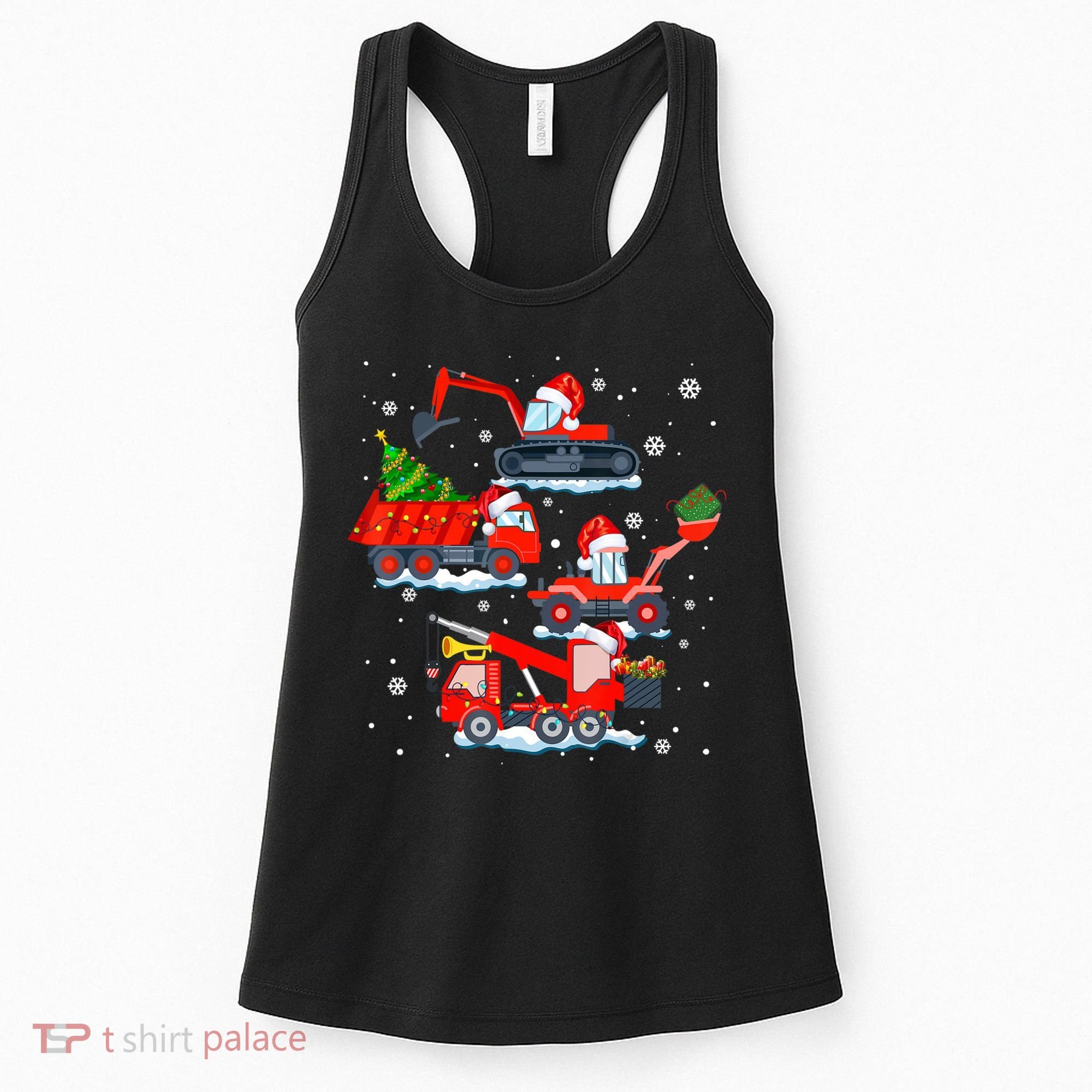 Construction Vehicle Christmas Red Trucks Winter Boys Women's Tank Top