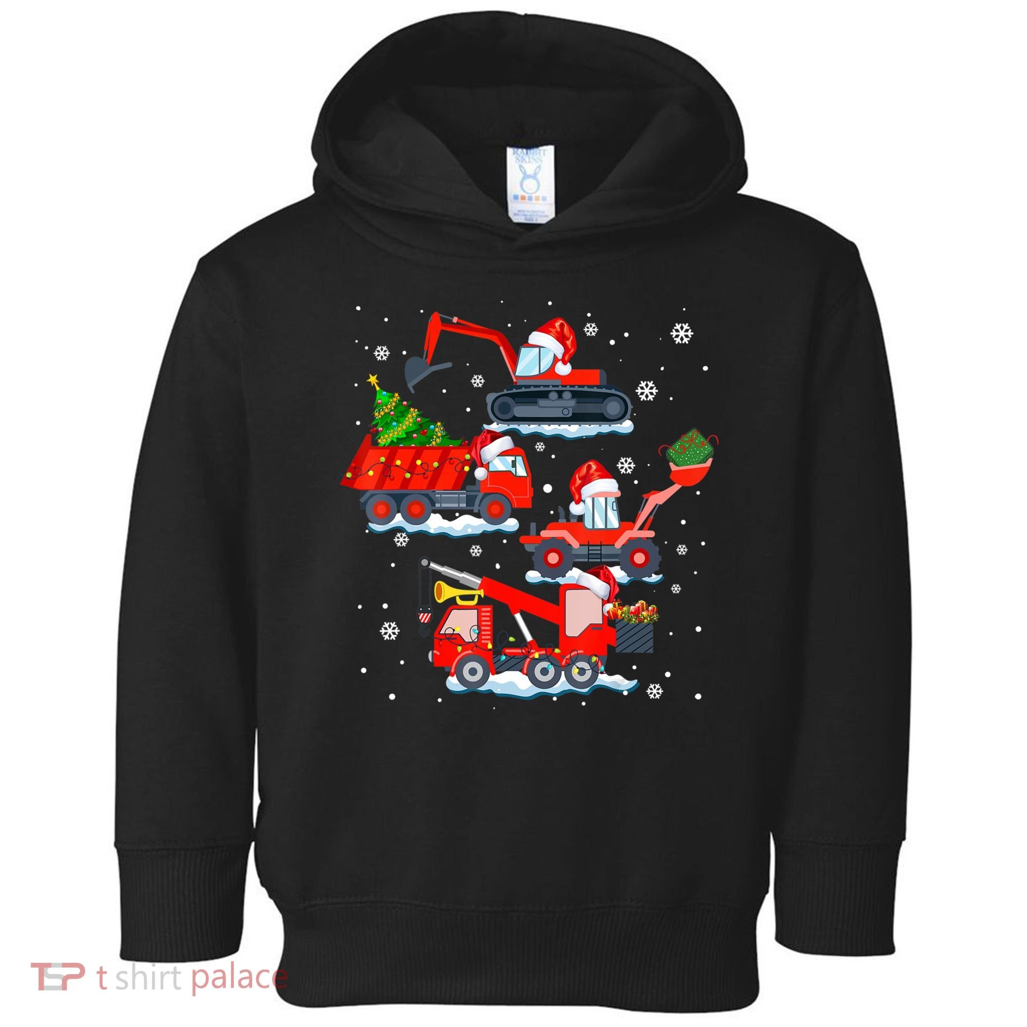 Construction Vehicle Christmas Red Trucks Winter Boys Toddler Hoodie