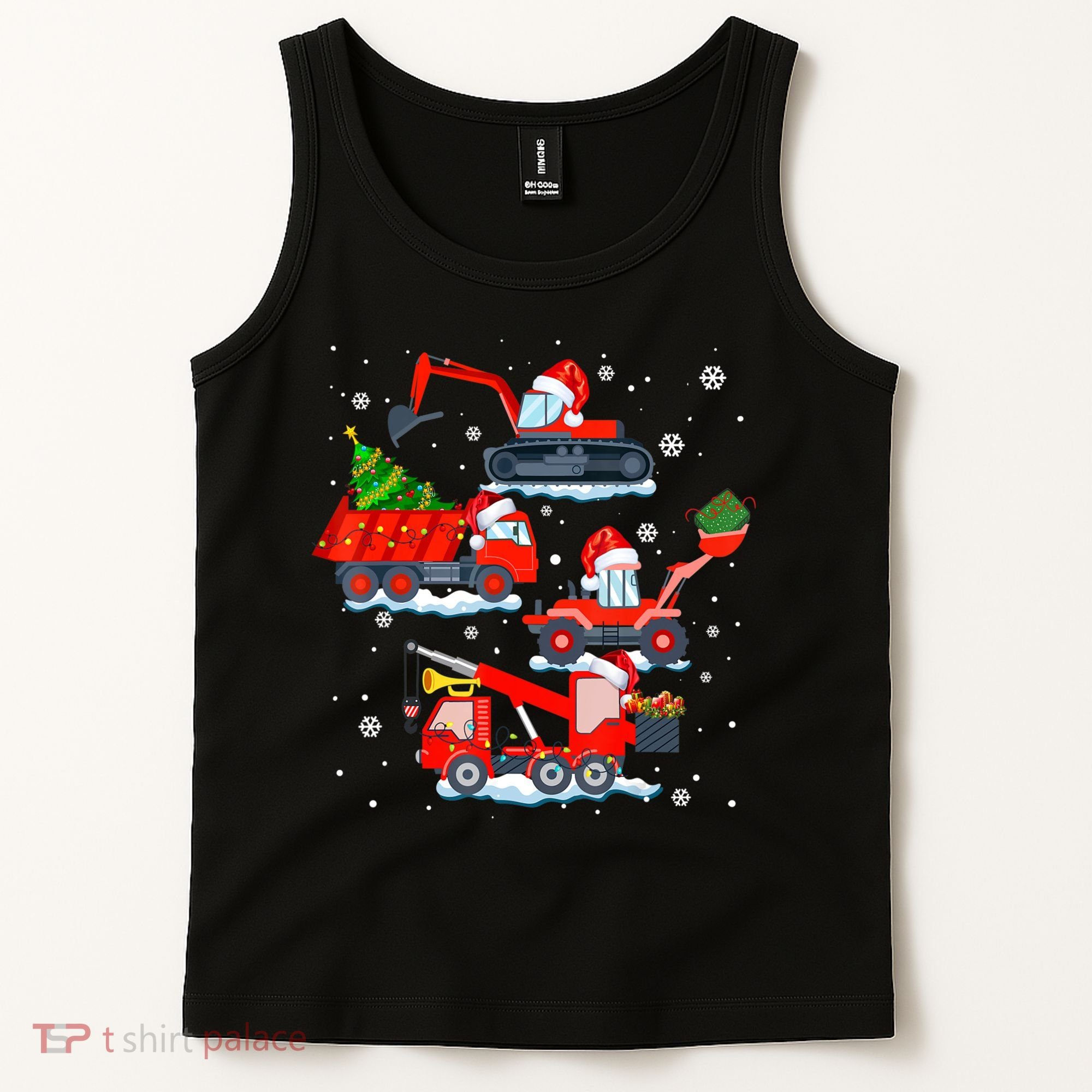 Construction Vehicle Christmas Red Trucks Winter Boys Tank Top