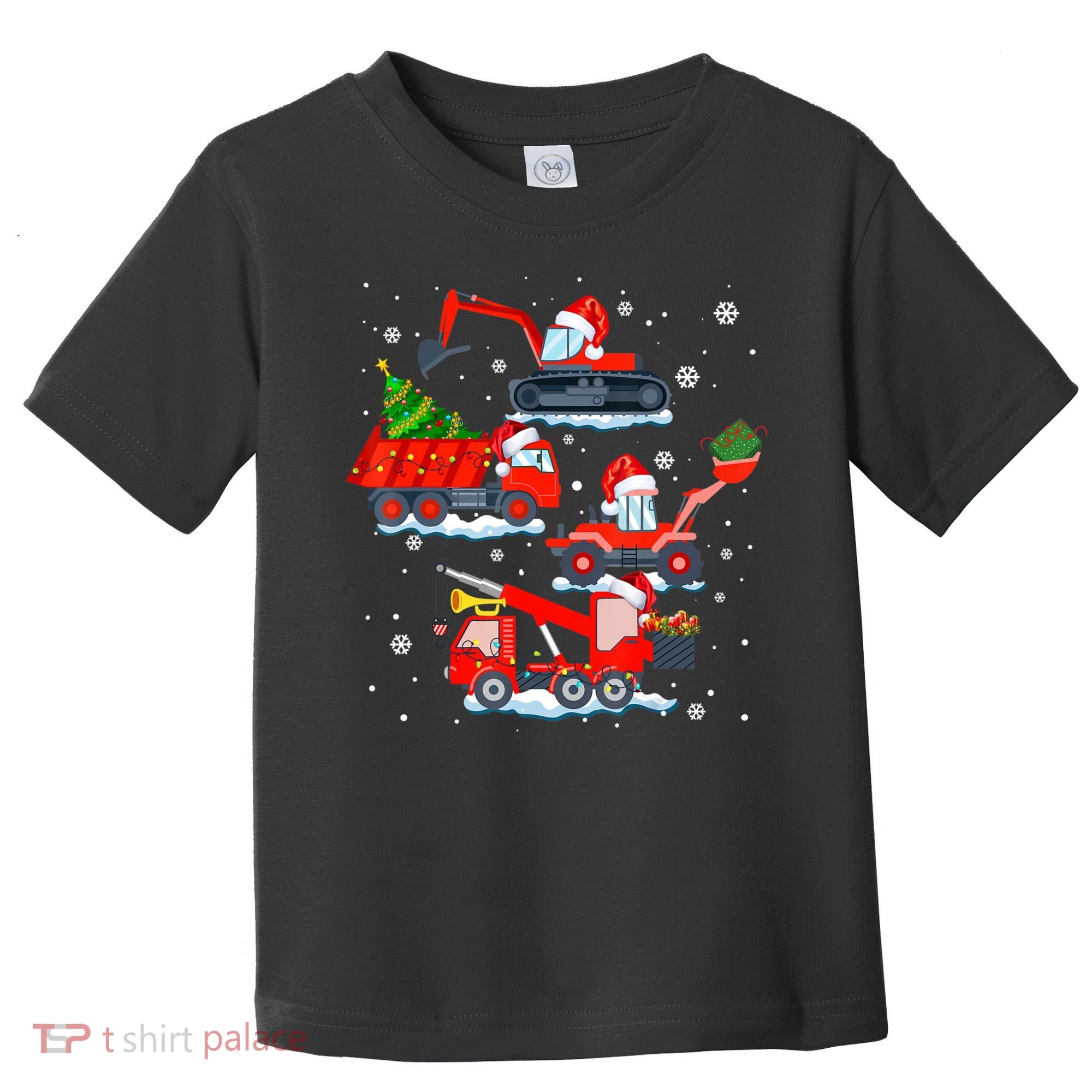 Construction Vehicle Christmas Red Trucks Winter Boys Toddler T-Shirt