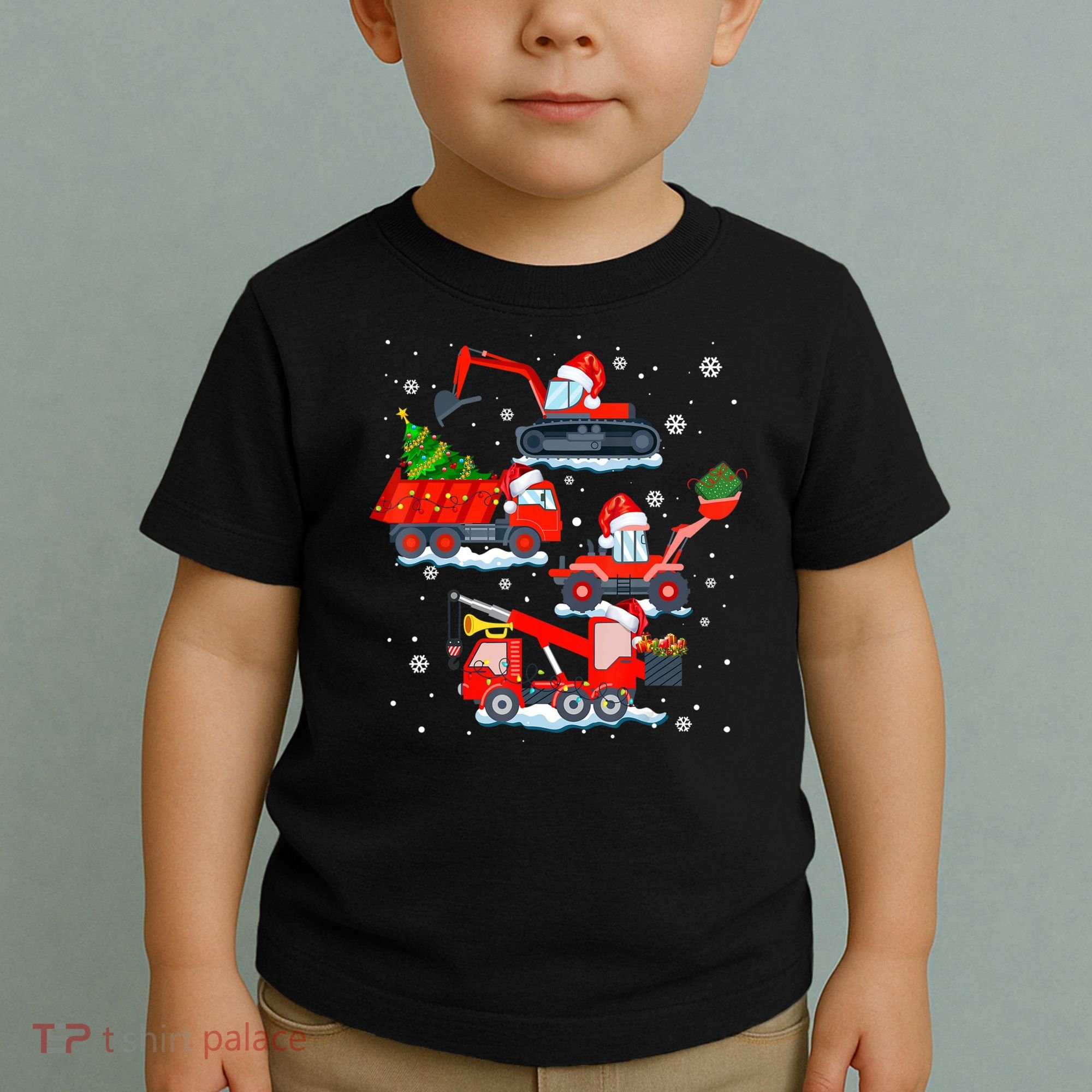 Construction Vehicle Christmas Red Trucks Winter Boys Toddler T-Shirt