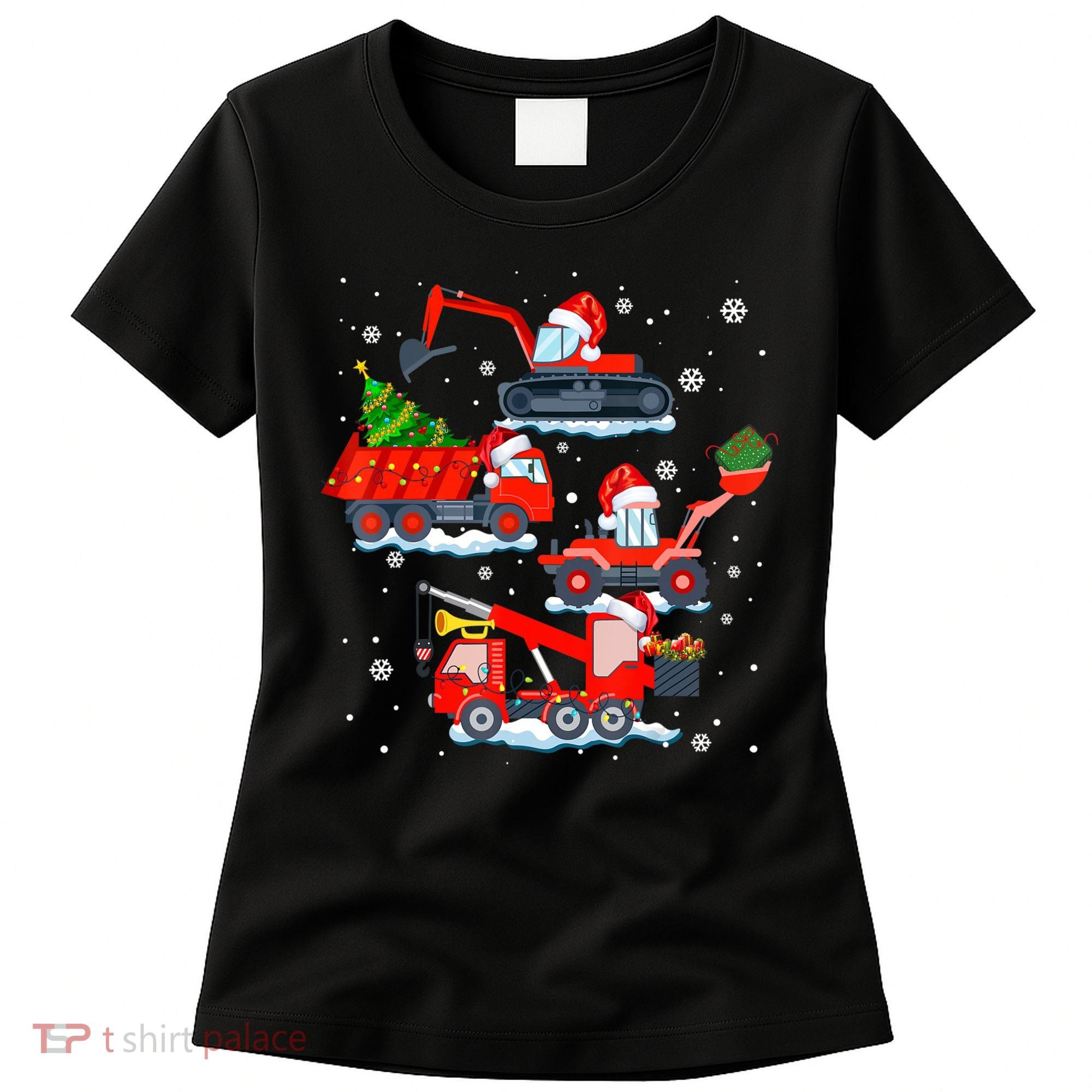 Construction Vehicle Christmas Red Trucks Winter Boys Women's T-Shirt