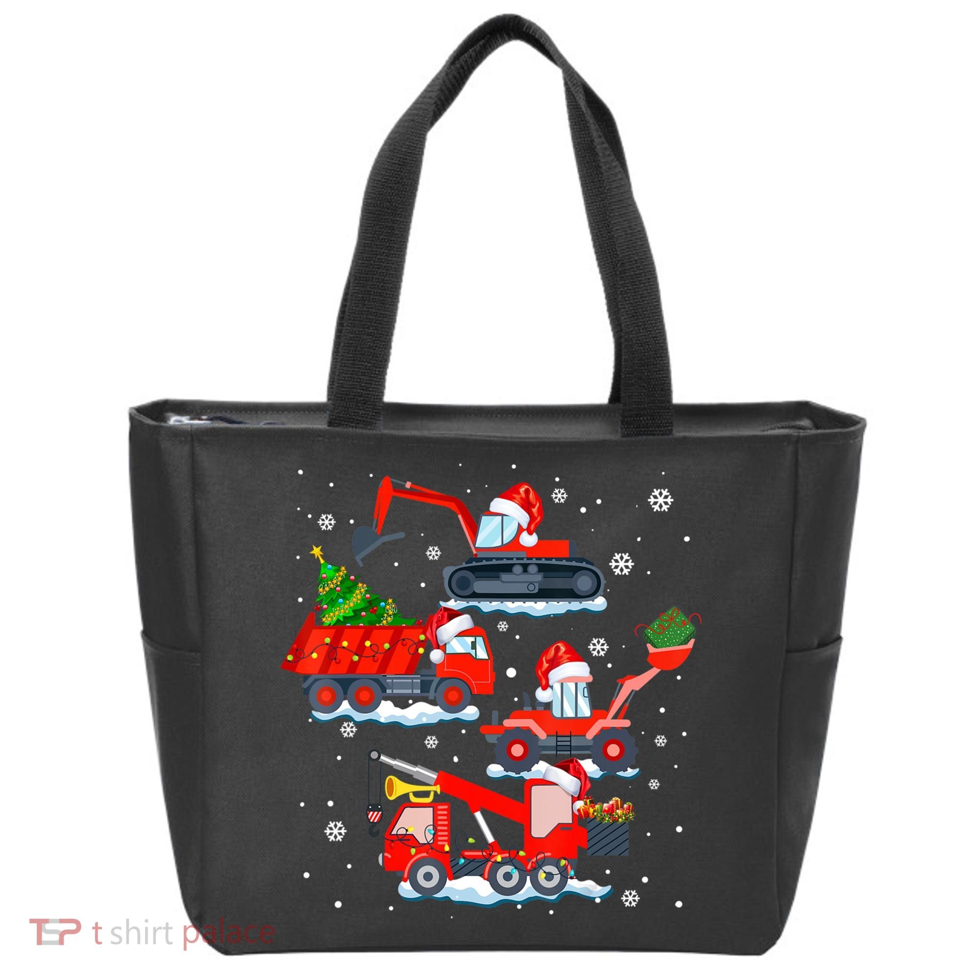 Construction Vehicle Christmas Red Trucks Winter Boys Tote Bag
