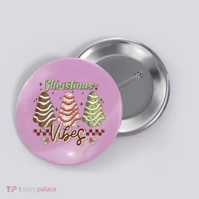 Christmas Vibes Cookie Tree Retro Button