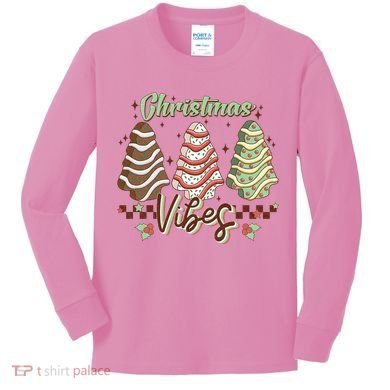 Christmas Vibes Cookie Tree Retro Kids Long Sleeve Shirt