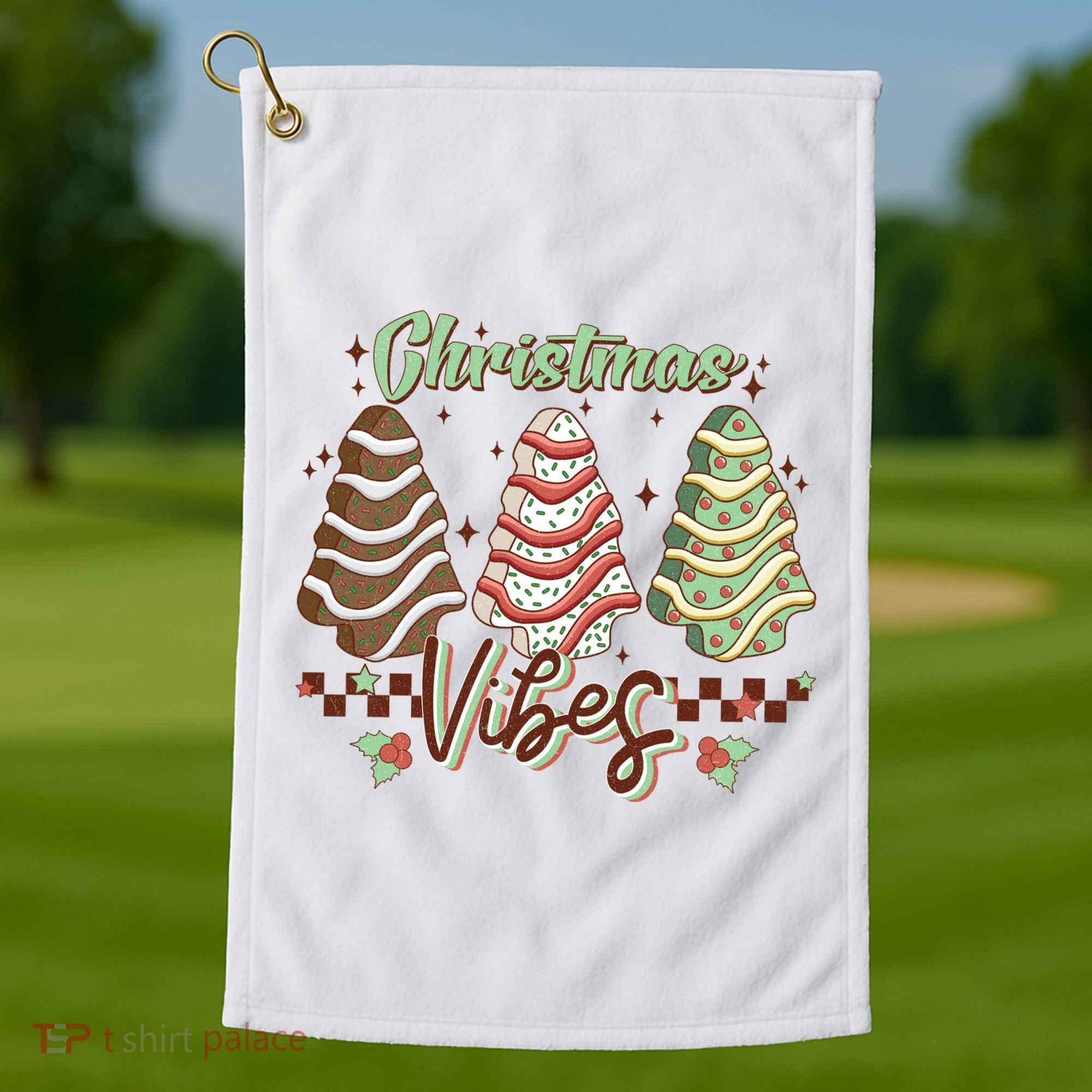Christmas Vibes Cookie Tree Retro Golf Towel