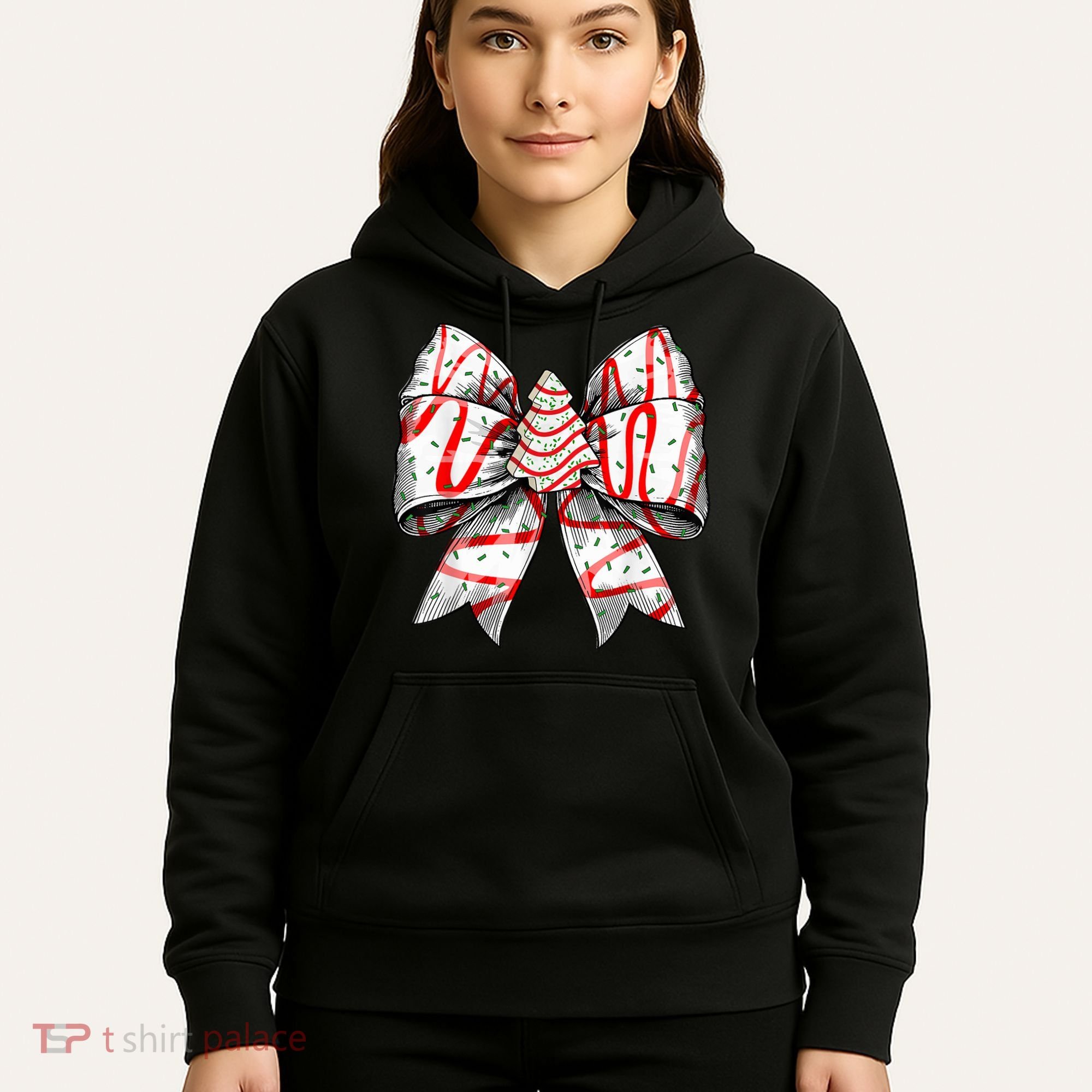 Christmas Vibes Coquette Bow Christmas Tree Cake Gift Hoodie