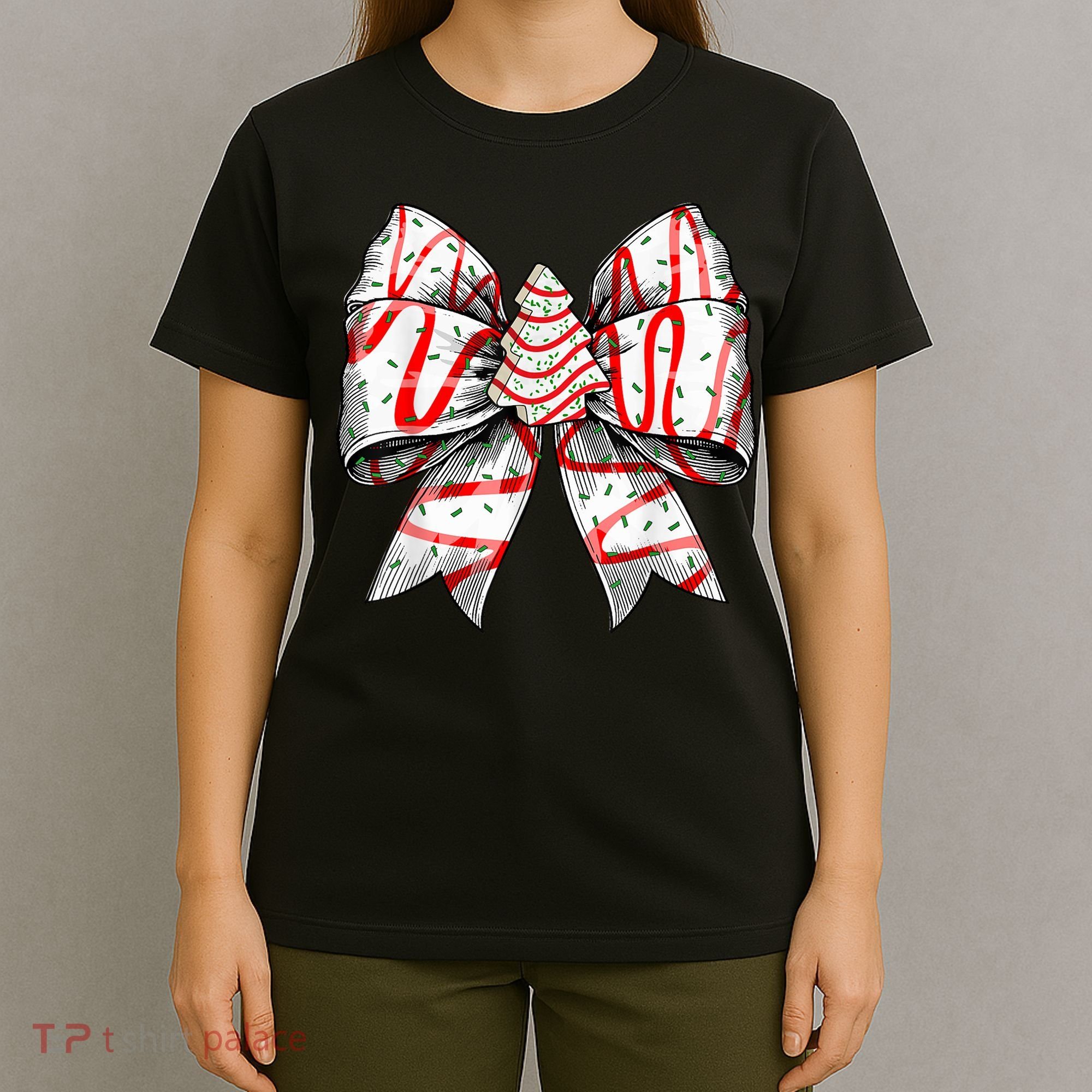 Christmas Vibes Coquette Bow Christmas Tree Cake Gift T-Shirt