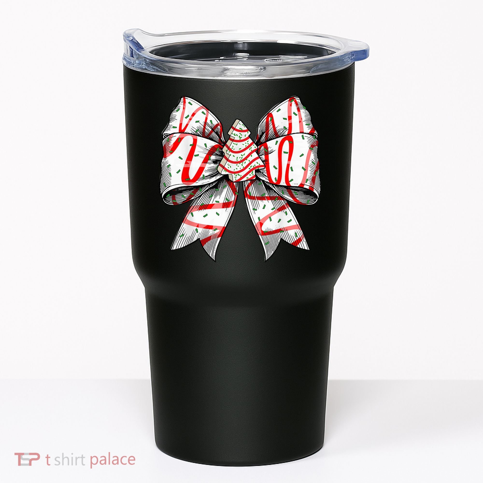 Christmas Vibes Coquette Bow Christmas Tree Cake Gift Tumbler