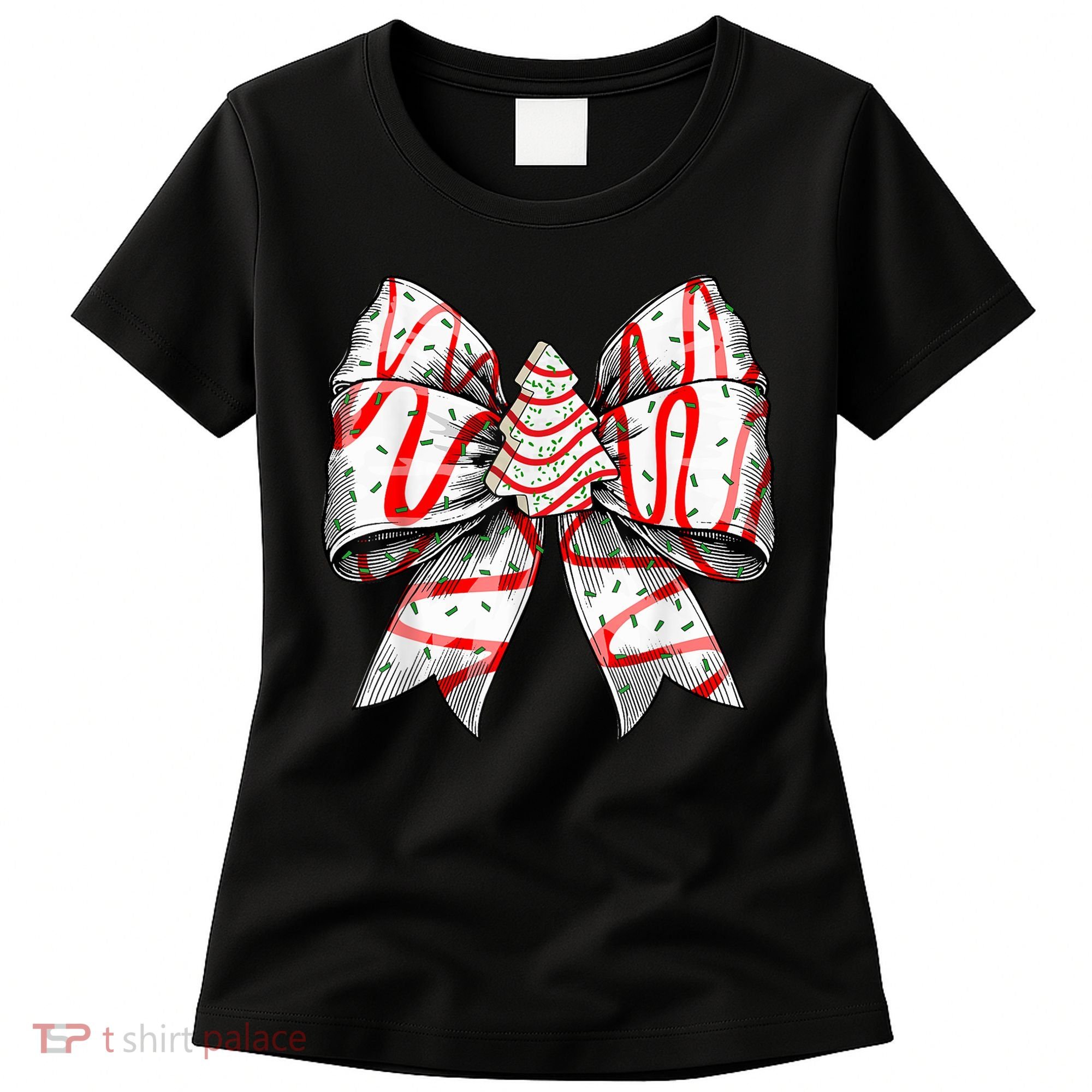 Christmas Vibes Coquette Bow Christmas Tree Cake Gift Women's T-Shirt