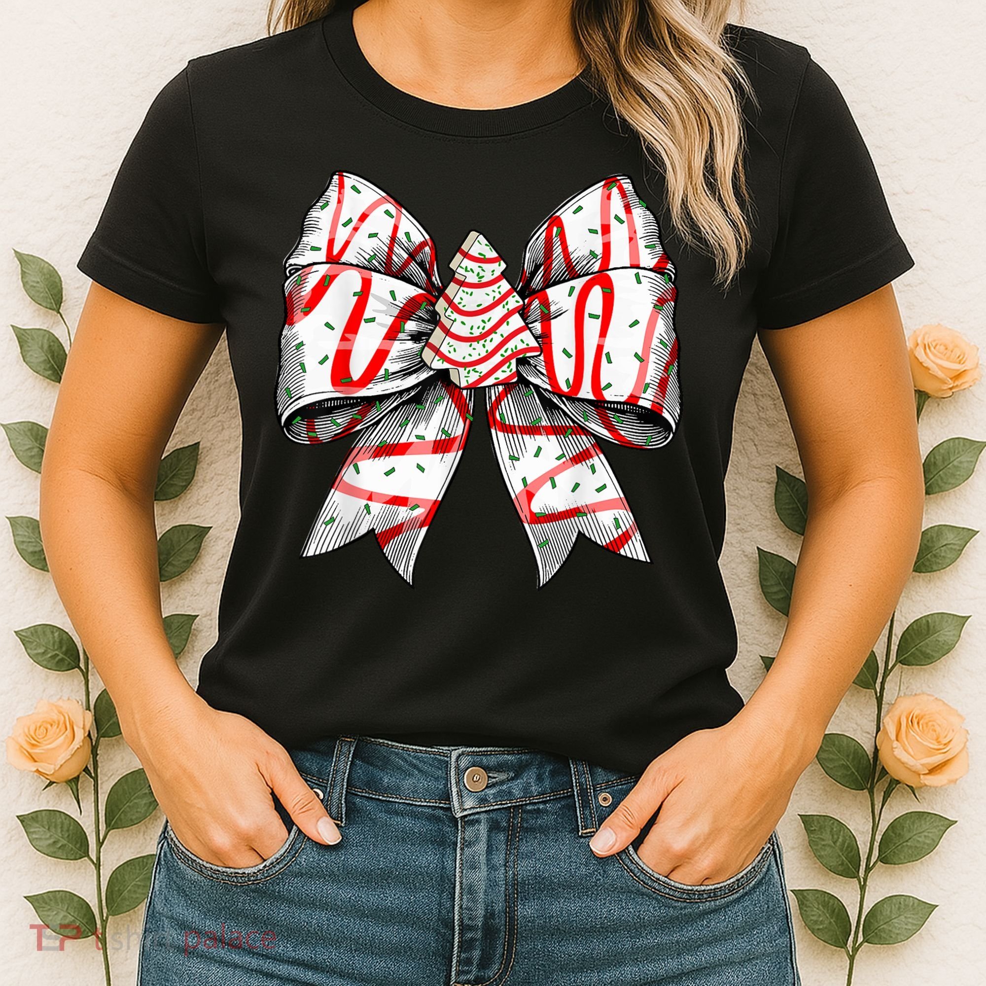 Christmas Vibes Coquette Bow Christmas Tree Cake Gift Women's T-Shirt