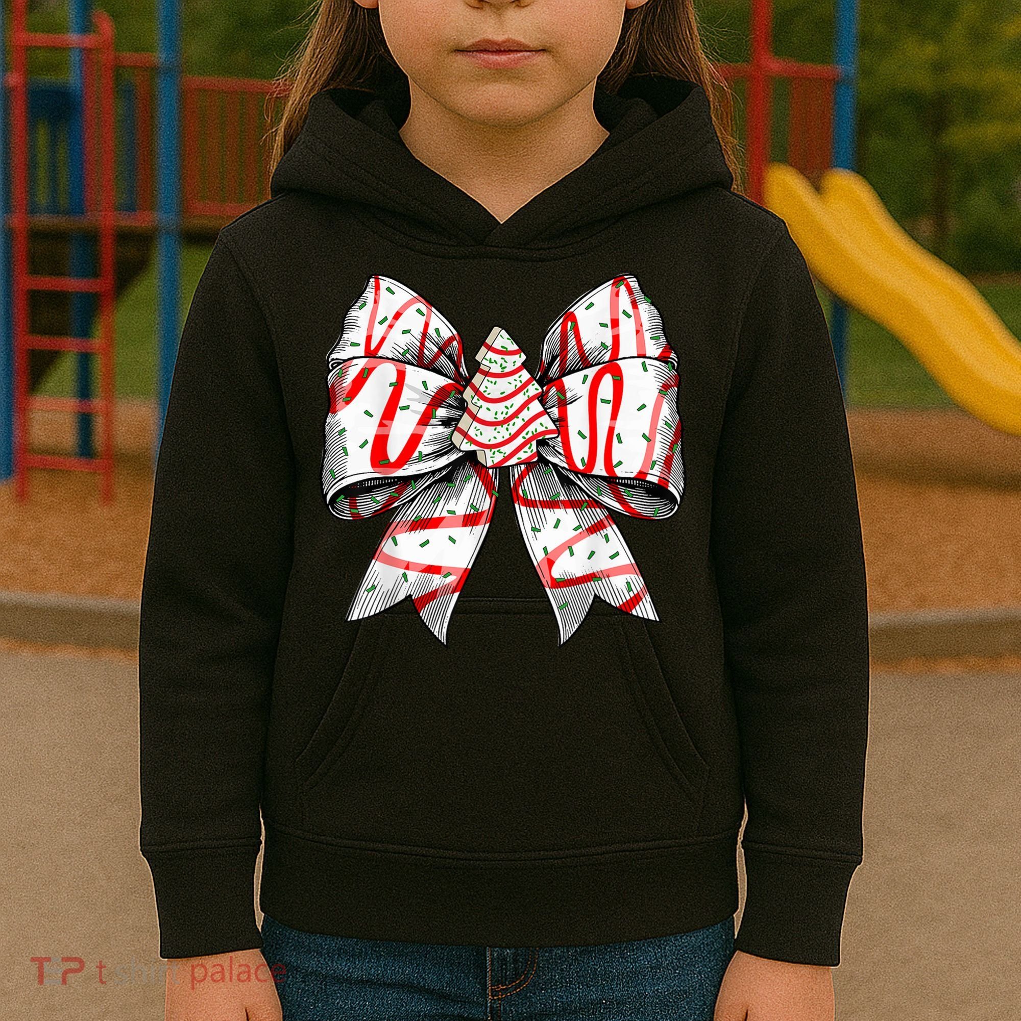 Christmas Vibes Coquette Bow Christmas Tree Cake Gift Kids Hoodie