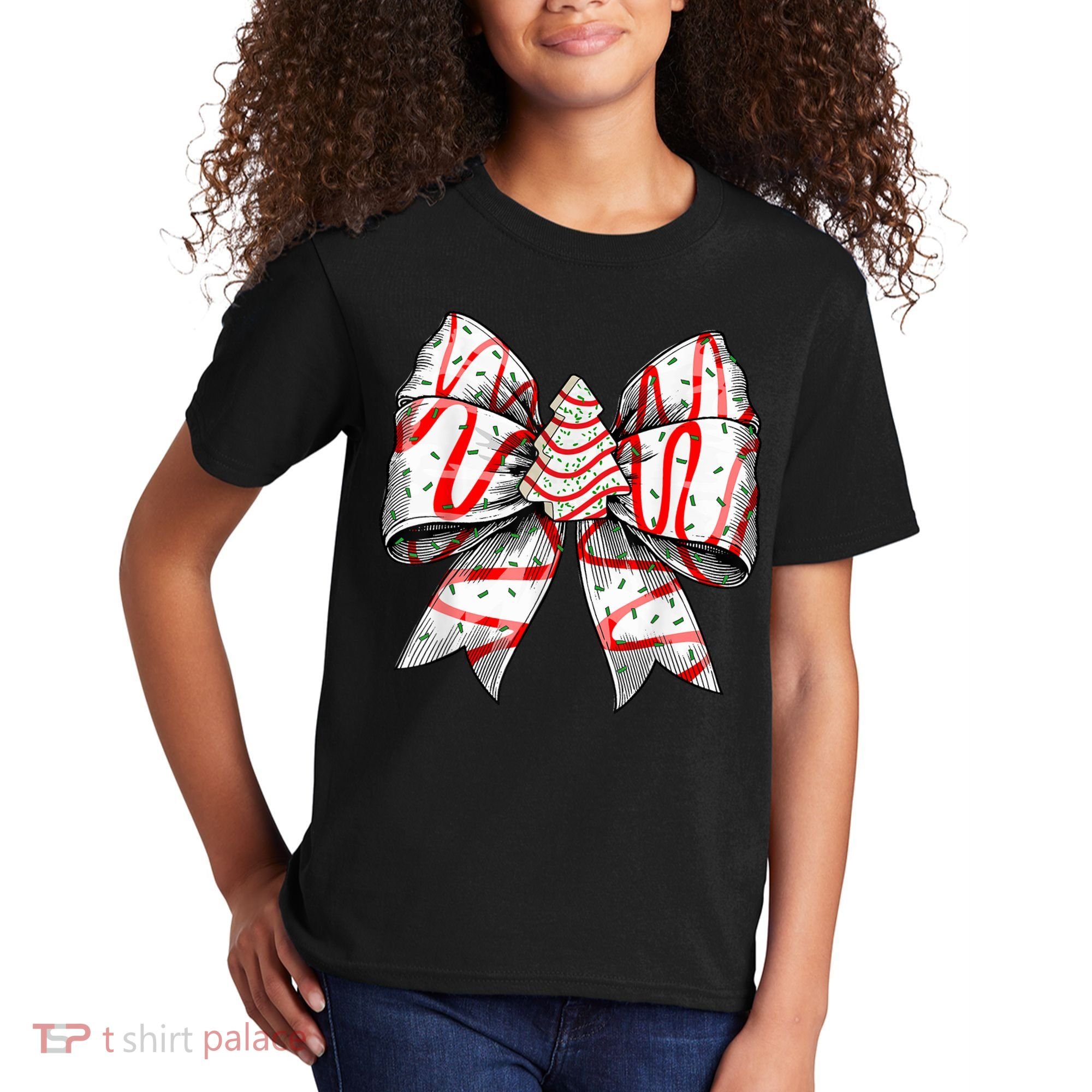 Christmas Vibes Coquette Bow Christmas Tree Cake Gift Kids T-Shirt