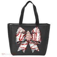 Christmas Vibes Coquette Bow Christmas Tree Cake Gift Tote Bag thumb 0